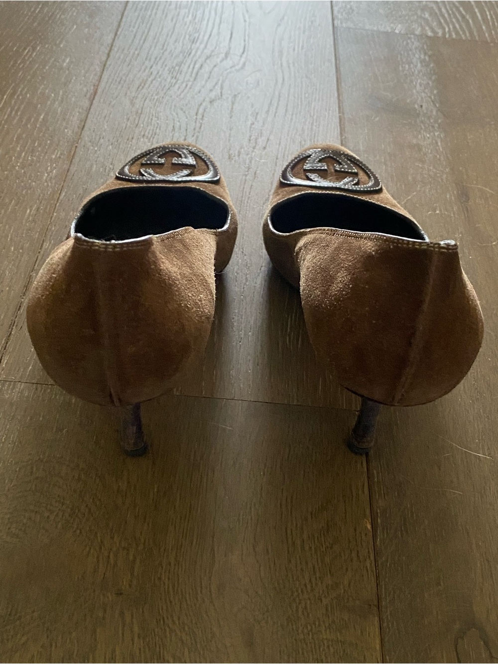 Gucci Brown Suede Logo Pumps 7 1/2 - Picture 3 of 11